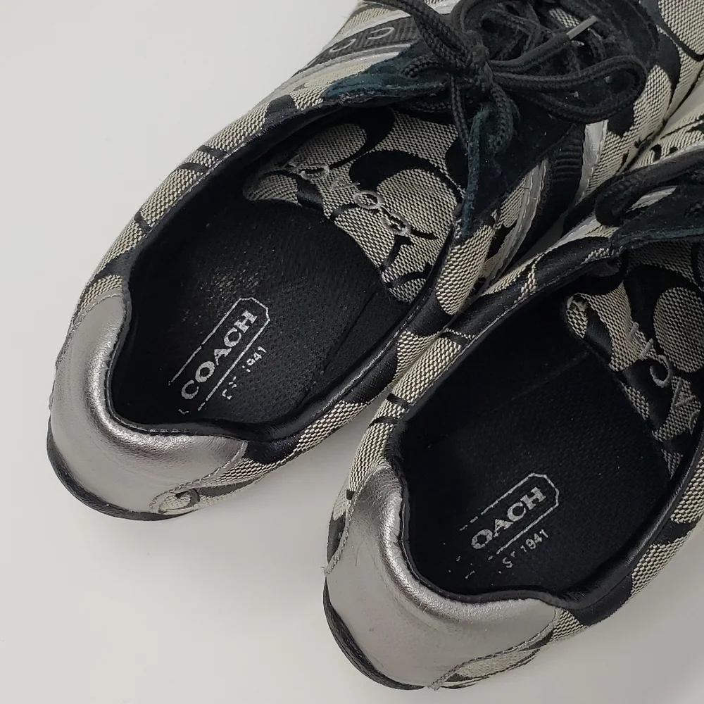 Coach Women's Sneakers Signature Jayme Black / Grey / Silver Size 6 M  Flaws